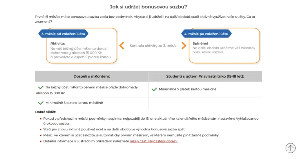 Podmínky bonusového spoření jsou detailně popsány na webu mBank.