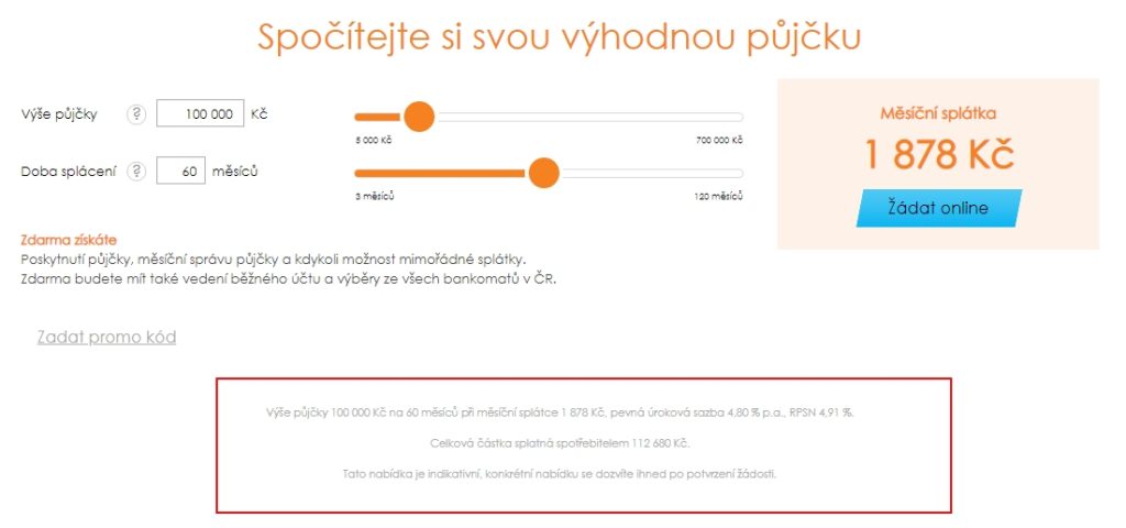 Další důležité informace jsou uvedeny pod kalkulačkou v malém, světle šedém písmu.