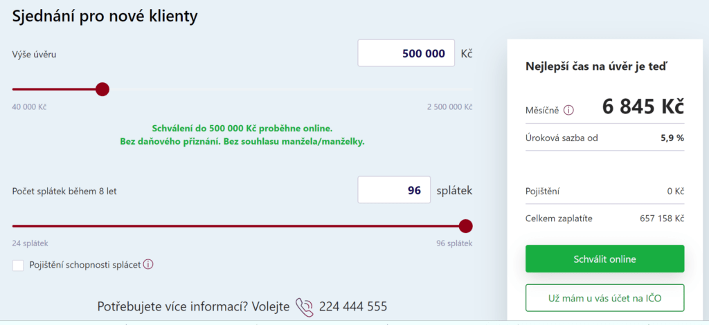 Výše rychlé online půjčky pro OSVČ je až 500 000 Kč.
