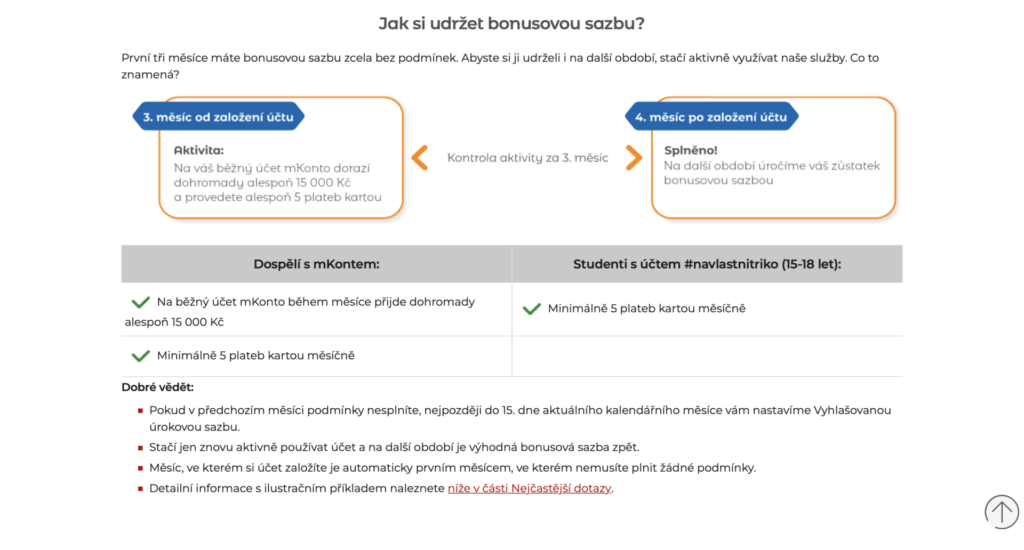 Podmínky bonusového spoření jsou detailně popsány na webu mBank.
