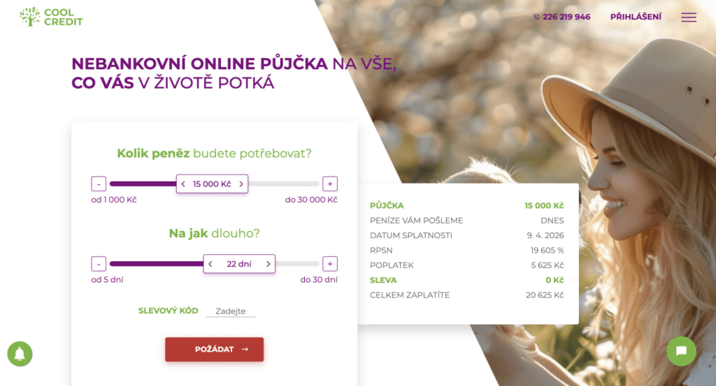 Ukázka sjednání půjčky online - výpočet.