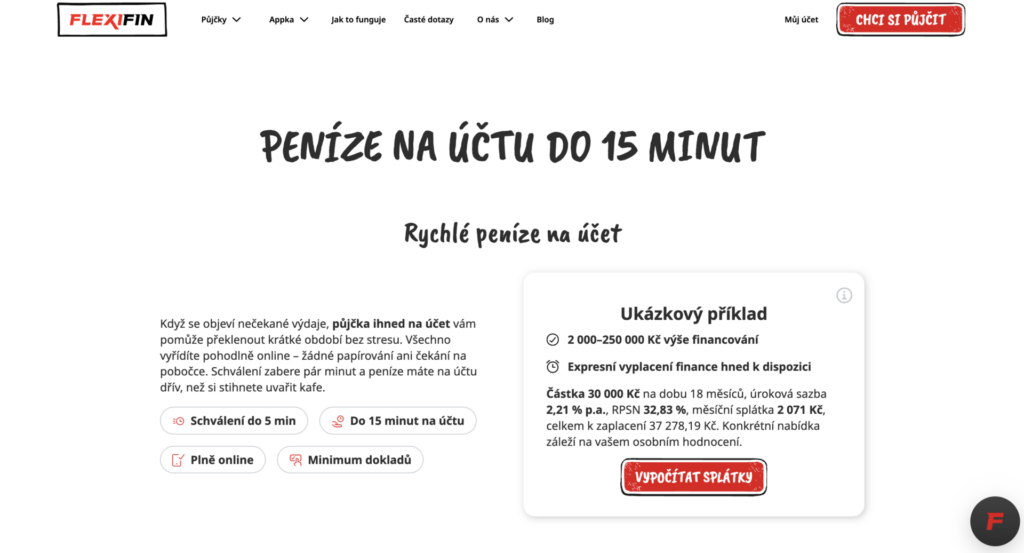 Ukázkový příklad toho, jak získat peníze rychle na účet do 15 minut.