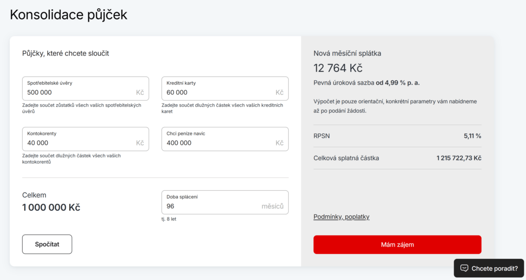 Kalkulačka konsolidace půjček