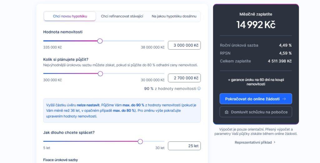 Při zadání údajů se objeví orientační výše úroků i RPSN. Přesné parametry však žadatel zjistí až při online žádosti o půjčku.