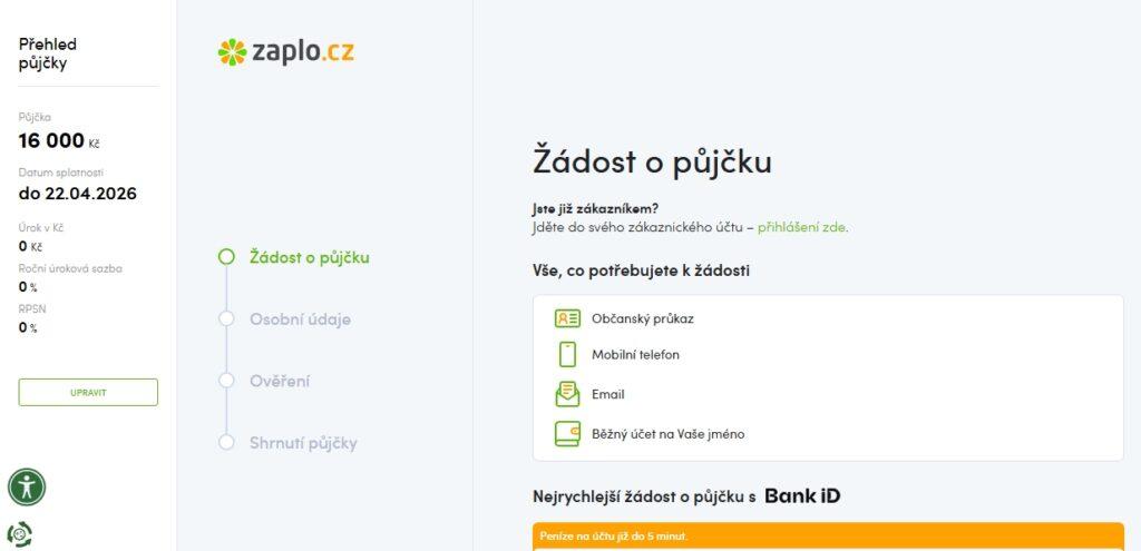 Formulář půjčky od Zapla je poměrně obsáhlý, zároveň přehledně udělaný a s jasným postupem.
