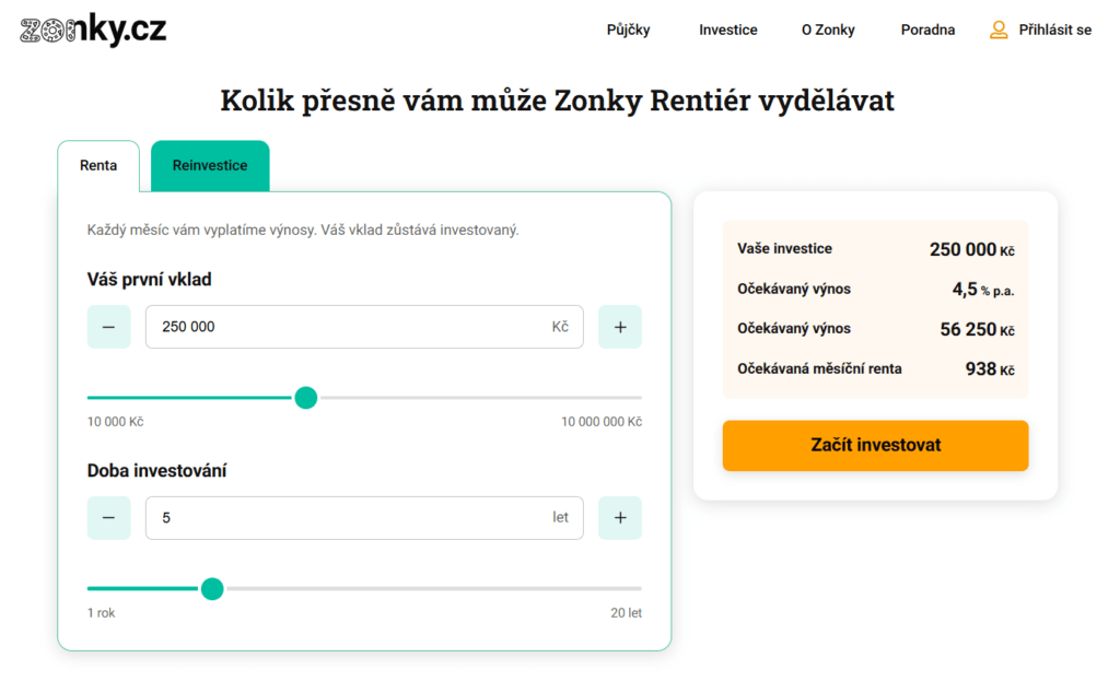 V porovnání s ostatními investičními produkty přináší Zonky rentiér velmi solidní zhodnocení peněz.