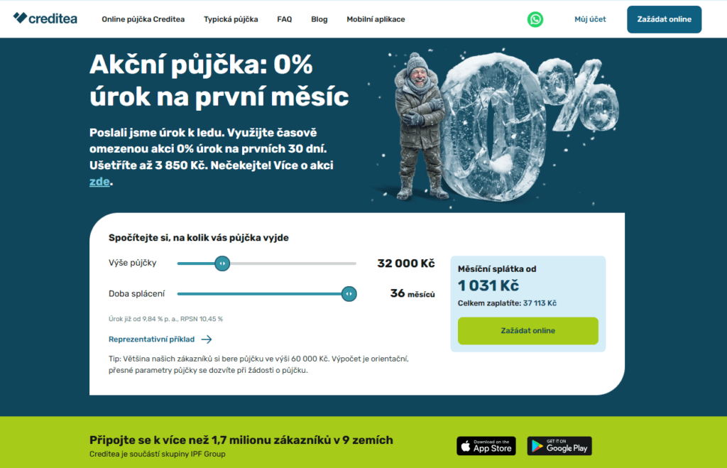U Creditea lze získat až 130 000 Kč, peníze navíc posílá na účet již do 15 minut od schválení.
