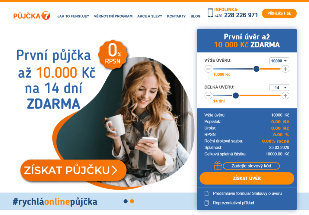 Půjčka 7 nabízí první půjčku zdarma až do 10 000 Kč na prvních 14 dní.